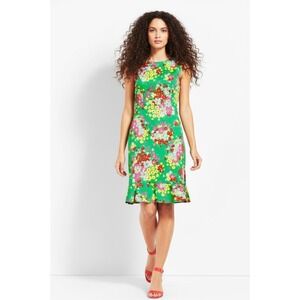 Talbots Green Floral Flounce Hem Sleeveless Cotton Shift Dress Size 14 Used